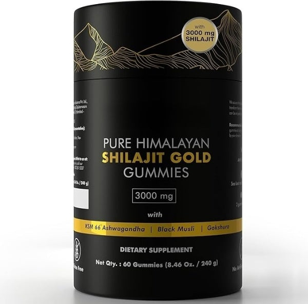 Himalayan Pure Shilajit Gummies | With Ashwagandha, Gokshura, and Other Herbs | No Added Sugar | 60 Gummies